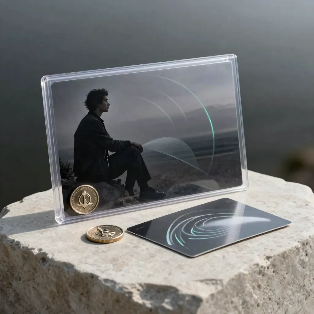 Signal pass bundle in acetate sleeve on stone plinth with token and chart cards.